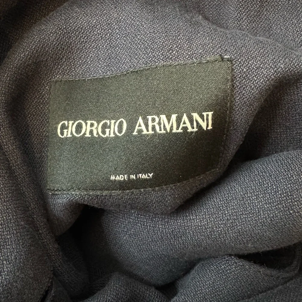 Giorgio Armani Short‎ Belted Trench Jacket Linen Blend M Navy Blue